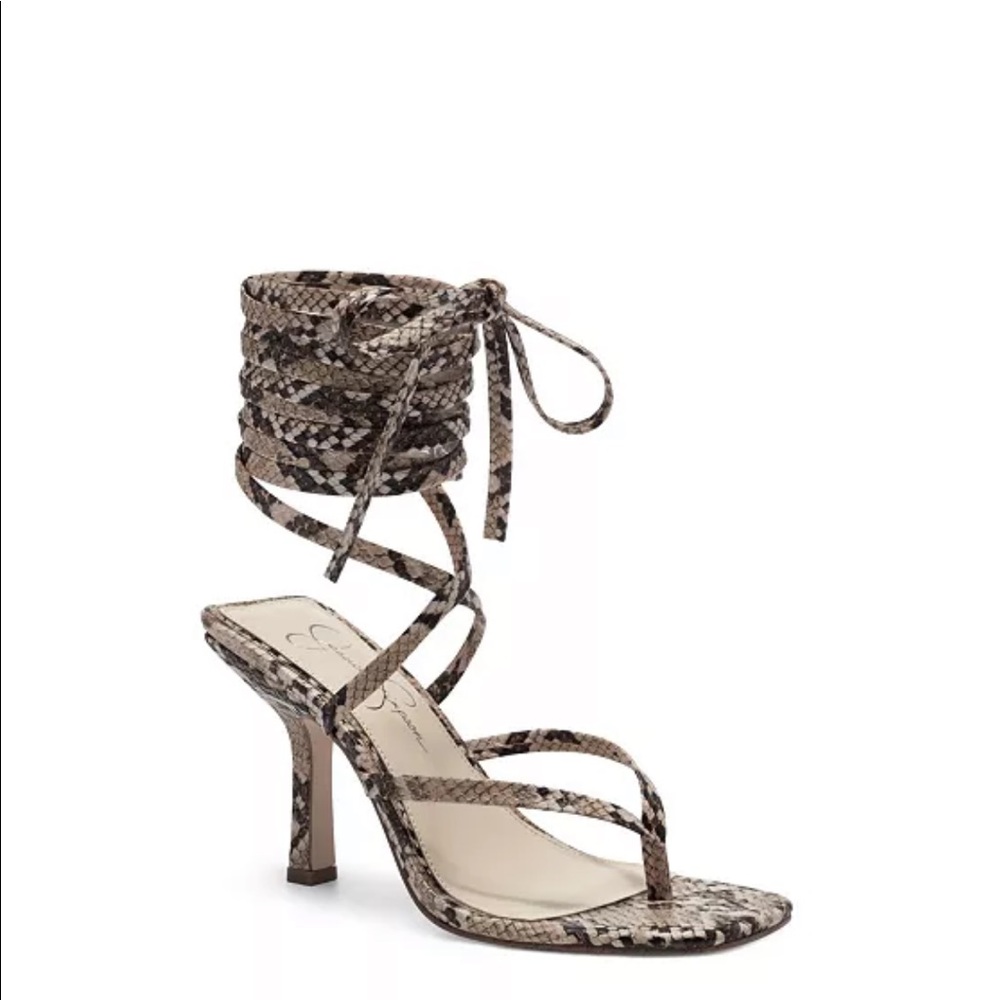 Snakeskin print heeled sandal and clutch